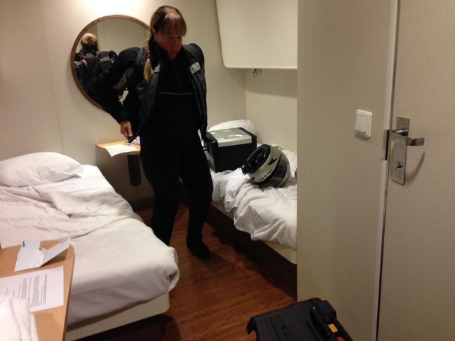 packing up stateroom before arriving in Portland
