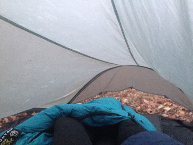 alone in tent on mountain top in VA on 10/22 - cold windy night
