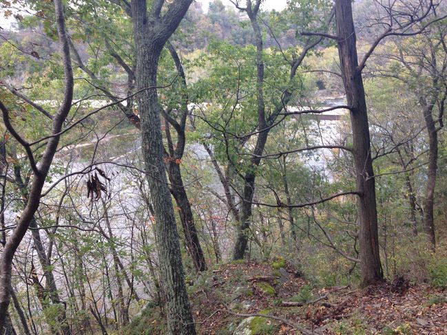 descending VA hills down to Shenadoah River across from Harpers Ferry WV
