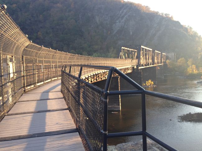 footbridge connecting Harpers Ferry WV with MD over Potomac
