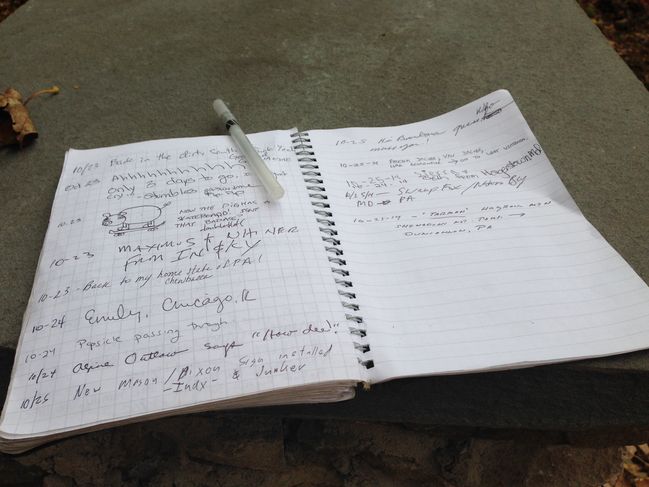 logbook at Mason Dixon Line 10/25 late afternoon with TARman entry
