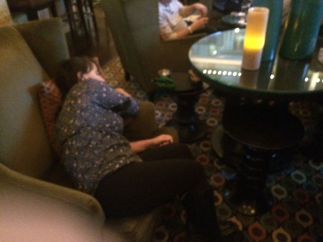 Jenny fixated on the NFL AFC championship game in the Westin bar
