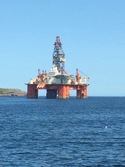 Offshore oil drilling platform in for repairs
