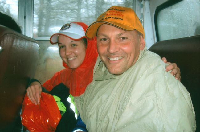 On Bus to Rainy Boston Marathon
