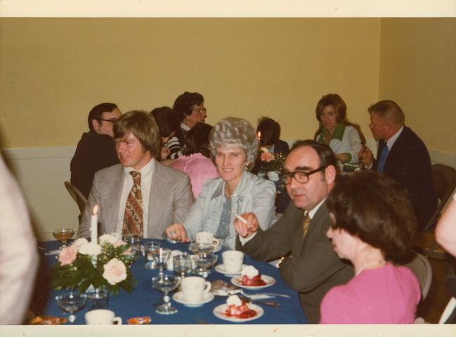P&H wedding LtoR Patriot player Johnson, Jeannette Panciocco, John Gutteridge, Ruth Gutteridge
