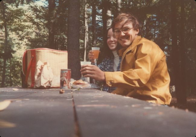 Helen and Paul Fall drive in Triumph Spitfire to Mohawk Trail 1973
