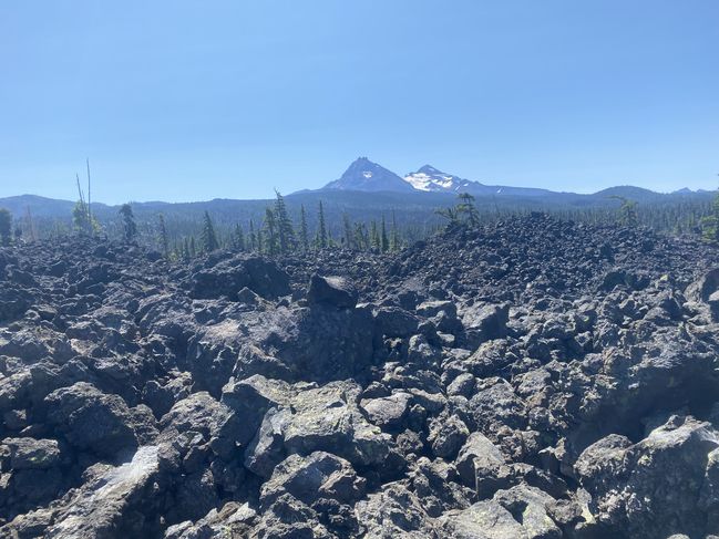 8/8/21 Looking south at sisters from Mackenzie Pass over lava fields
