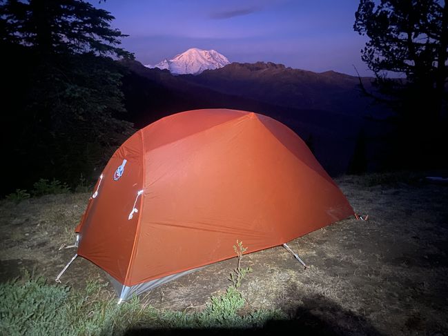 9/21/21 Twilight view of Rainier from campsite
