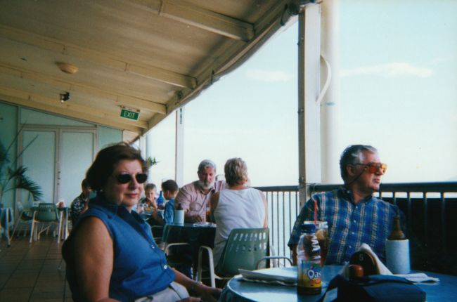 Joe Hitt and his wife eating at a restaurant in Queensland
