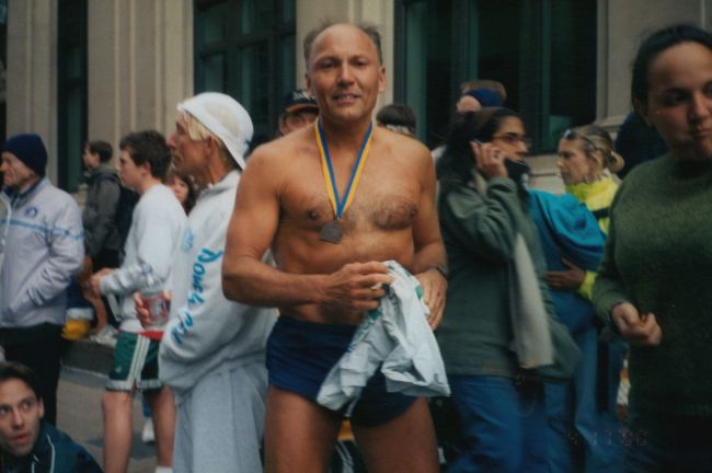 Paul after one of Paul's 21 consecutives official Boston Marathon finishes
