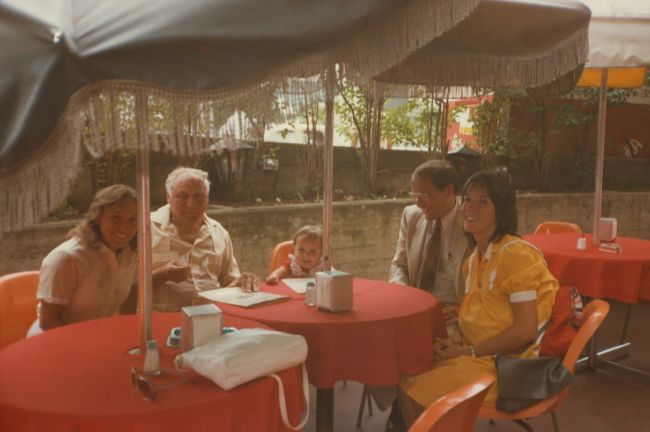 Christmas 1984: Leslie, Ake, Jenny, Paul, Helen after church service
