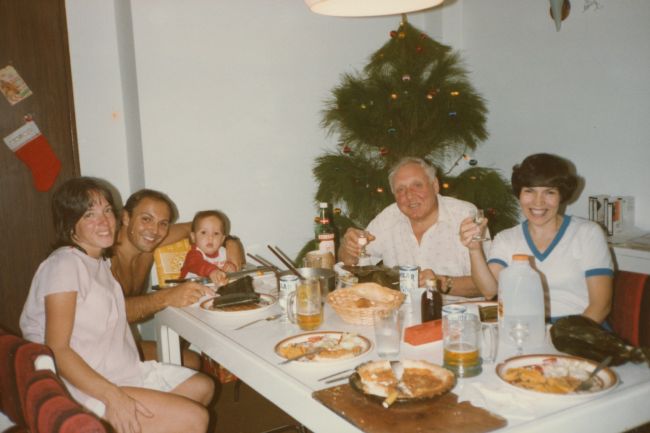 Christmas 1984: Family visits again for the holidays, now Peter has joined us, but still in Helen's tummy, and Jenny is 19 months old now
