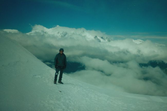 Paul in the clouds on a climb
