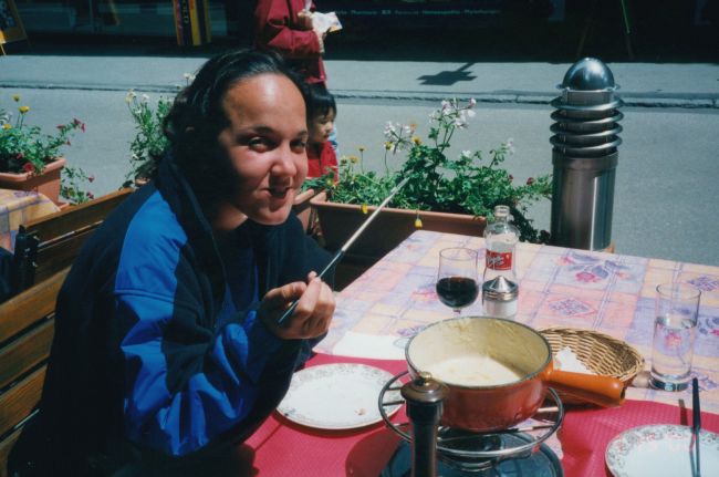 Jenny enjoying fondue for lunch
