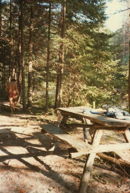 hand-made picnic table from local trees 1982
