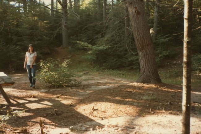 Helen at our homemade campsite on the Little Ossipee River 
