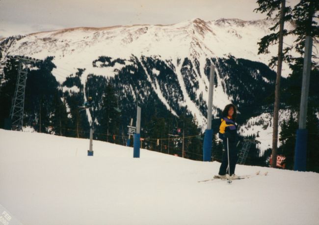 Helen on the slopes in search of greens
