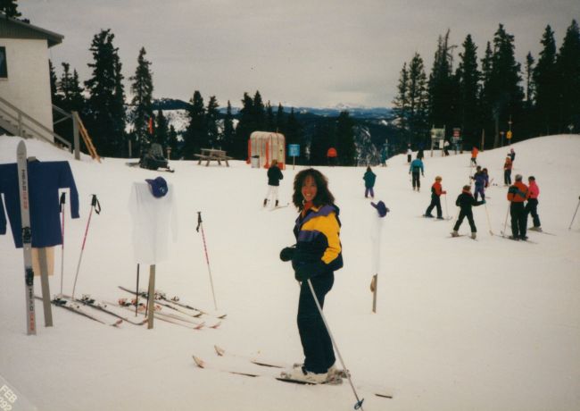 Helen on the slopes in search of greens
