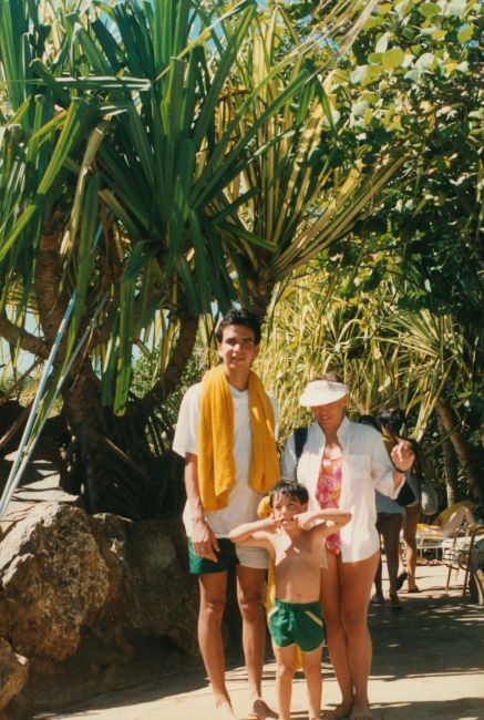 Jose Franklin (au pair), Peter and Leslie at pool
