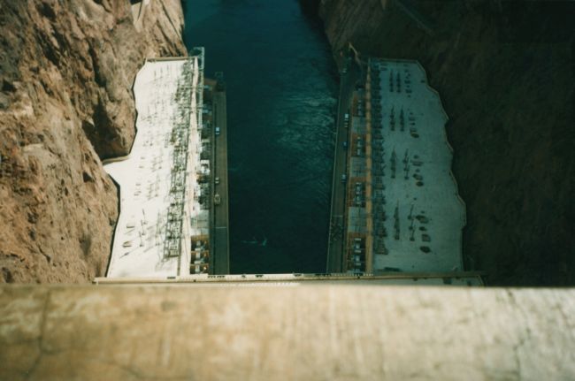 Looking down the edge of Hoover Dam
