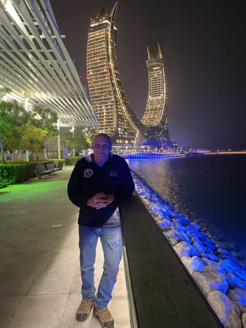 2/1/23 Paul in Doha, Qatar. i think that is a SIX star hotel in background.  I don't even know what that means.
