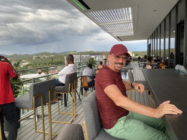 2/2/23 Ray at a rooftop bar in Windhoek. 
