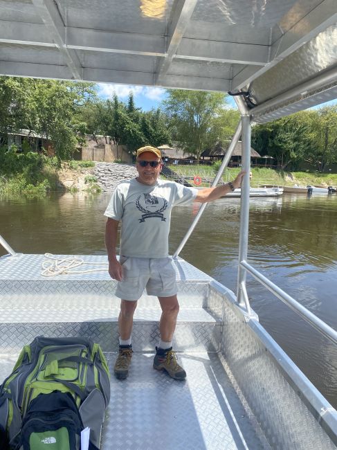 2/8/23 we had to take this boat from where we left our truck to get to our lodge on the Zambezi River
