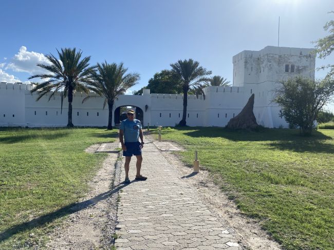 2/9/23 Paul in front of German colonial fort at Namutoni in Etosha National Park
