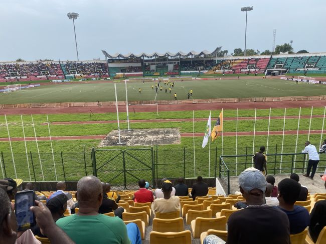 2/12/23 The Congo-Nigeria soccer match we attended. Congo won.  We left at halftime.  We were the only two white people in the 5,000 seat stadium.
