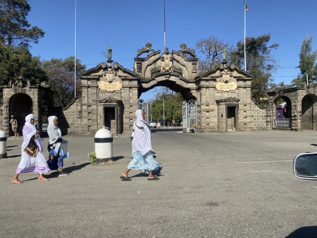 12/19/23  entrance to university in Addis Ababa built around Halie Selassie's former palace
