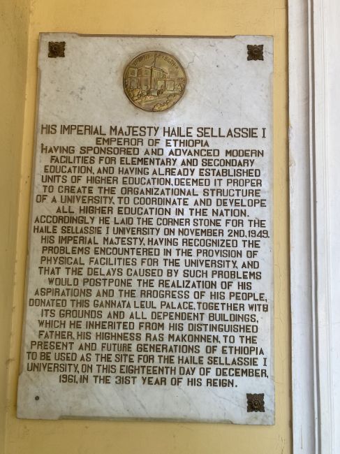 12/19/23 Plaque commemorating gift to emperor's palace to start university in Addis Ababa
