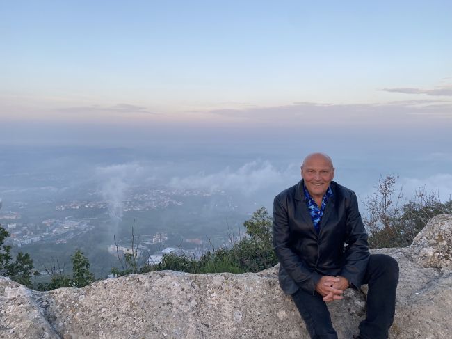 Paul on an evening stroll around San Marino city, We are surrounded by Italy in this small principality, member state of the United Nations
