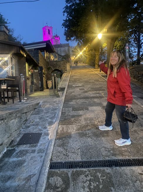 Helen on an evening stroll around San Marino city
