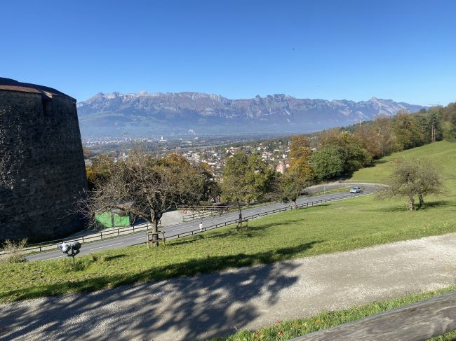 view from private castle in  Liechtenstein looking down on city of Vaduz
