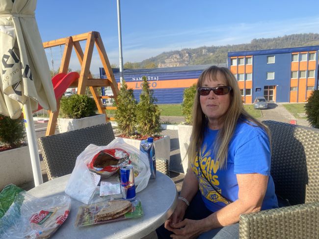 roadside lunch stop in Bosnia, shortly after crossing border from Croatia
