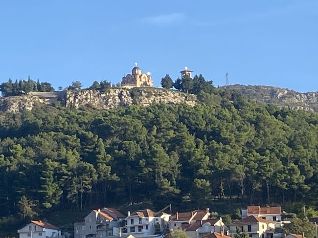 Looking up at orthodox church from medieval bridge in Trebinje, Bosnia and Herzegovina
