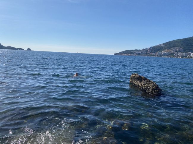 Paul taking a dip in the Adriatic Sea in Budva
