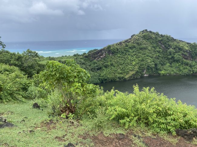 Stop at volcanic crater lake during Comoros driving tour day
