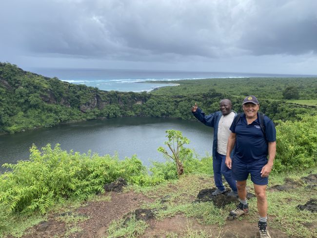 Stop at volcanic crater lake during Comoros driving tour day
