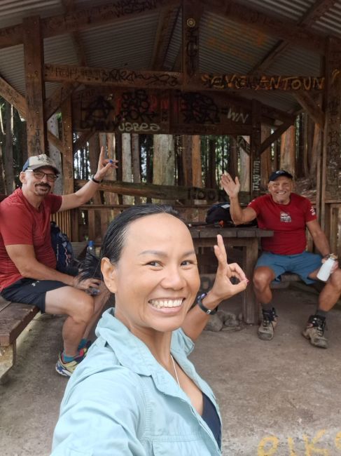 Paul, Ray and Kig resting during climb in the middle of Reunion Island
