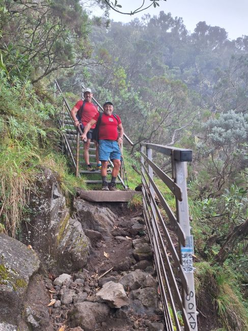 Paul and Ray descending from climb in the middle of Reunion Island
