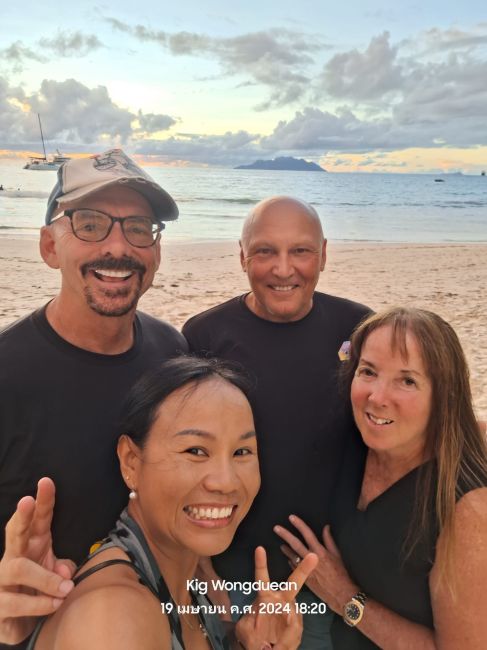 The whole gang on the beach, Mahe, Seychelles
