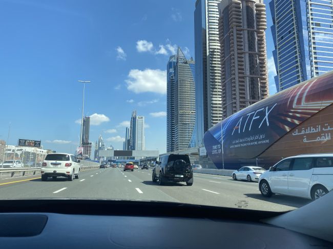2/10 driving our car through downtown Dubai.
