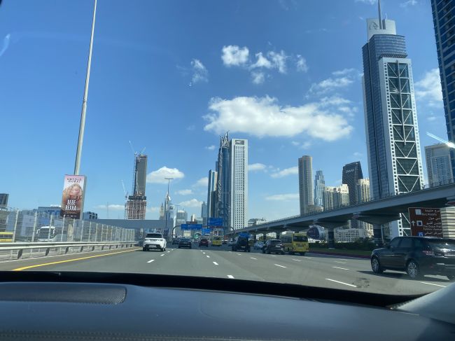 2/10 driving our car through downtown Dubai.
