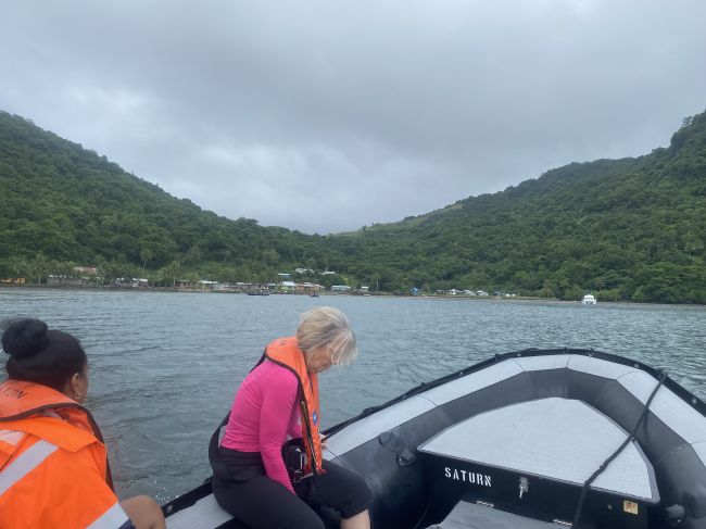 Laurie Johnson in Zodiac approaching Beqa
