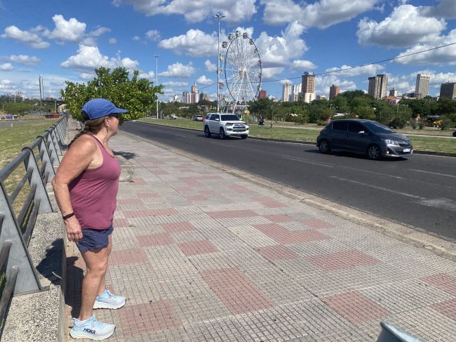 Strolling alongside the Paraguay river during our 5 mile walk.  It was nearly 100F and Helen was getting heatstroke.
