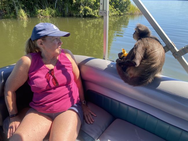 2/11 Helen and her friend on boat tour of Monkey Island from our hotel in Flores, Guatemala
