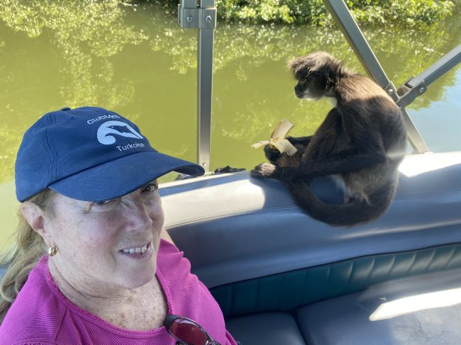2/11 Helen on boat tour of Monkey Island from our hotel in Flores, Guatemala
