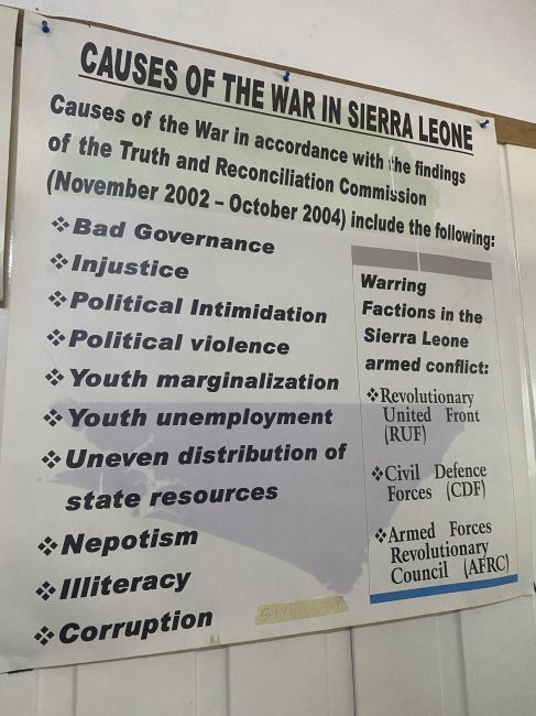 9/23/26 Sierre Leone  - memorials to the civil war from th 1990's with atrocious widespread brutal mutilations of the population by the rebels.  (see movie Blood Diamonds)
