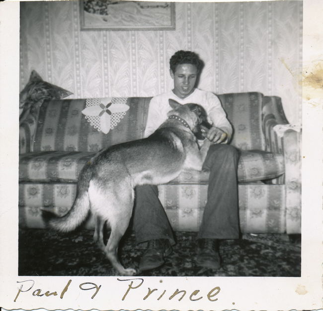 Young Unclle Paul Holman and some dog at 24 Adamson St.
